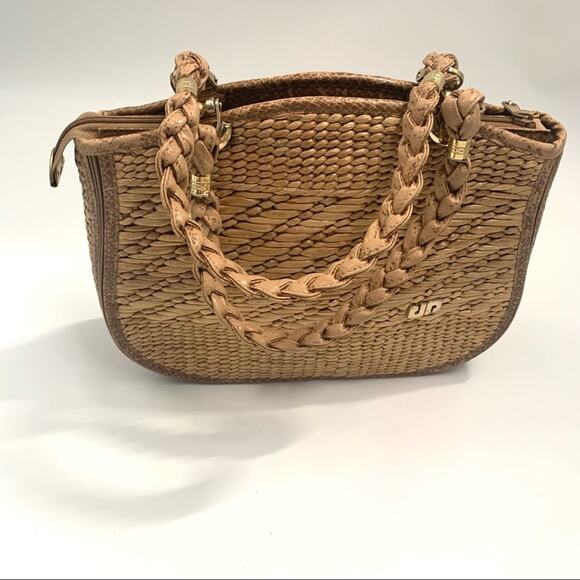 Viintage Pier Giorgio Straw  Coastal Grandma 3 Tone Handbag Made In Italy - Picture 2 of 14